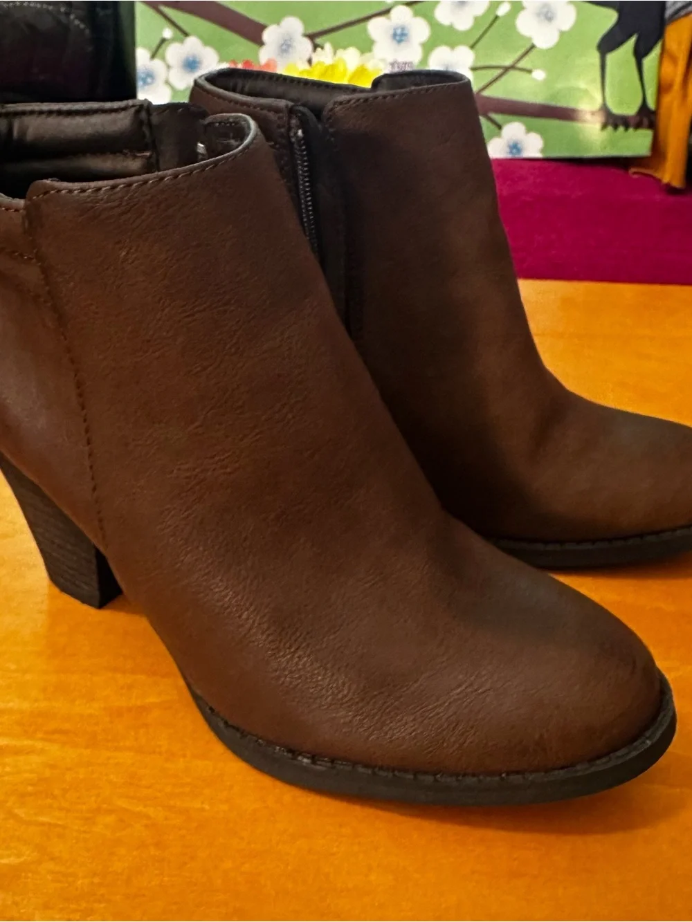 Classic Brown Women’s Ankle Booties - Sleek Side Zip Design